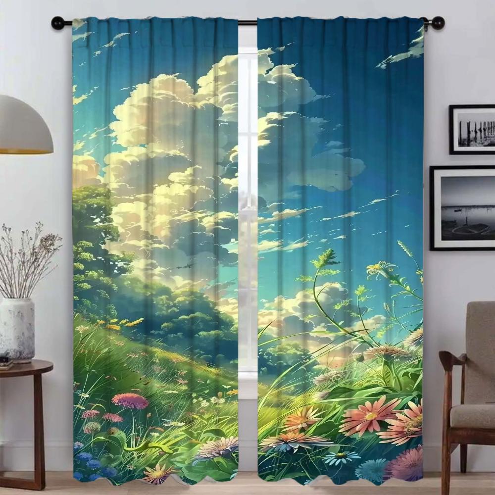 

Set Of 2 Elegant Kitchen Curtains Camera Beauty Scenery Room Halloween Decoration Living Curtain Partition Polyester Ideal For Great W100*H130(CM)-Hooks&2PCS