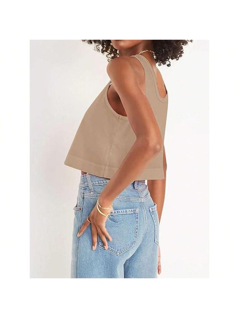 Women's Cotton Crop Tank Top Sleeveless Loose Basic Cropped Top for Yoga Workout
