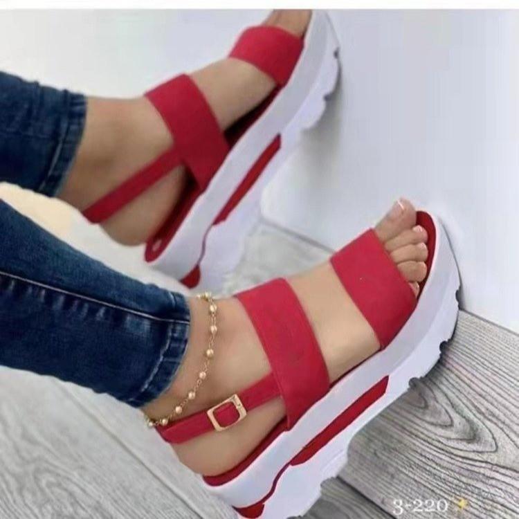 Summer women's shoes wide-sided one-word buckle with British style platform women's sandals women