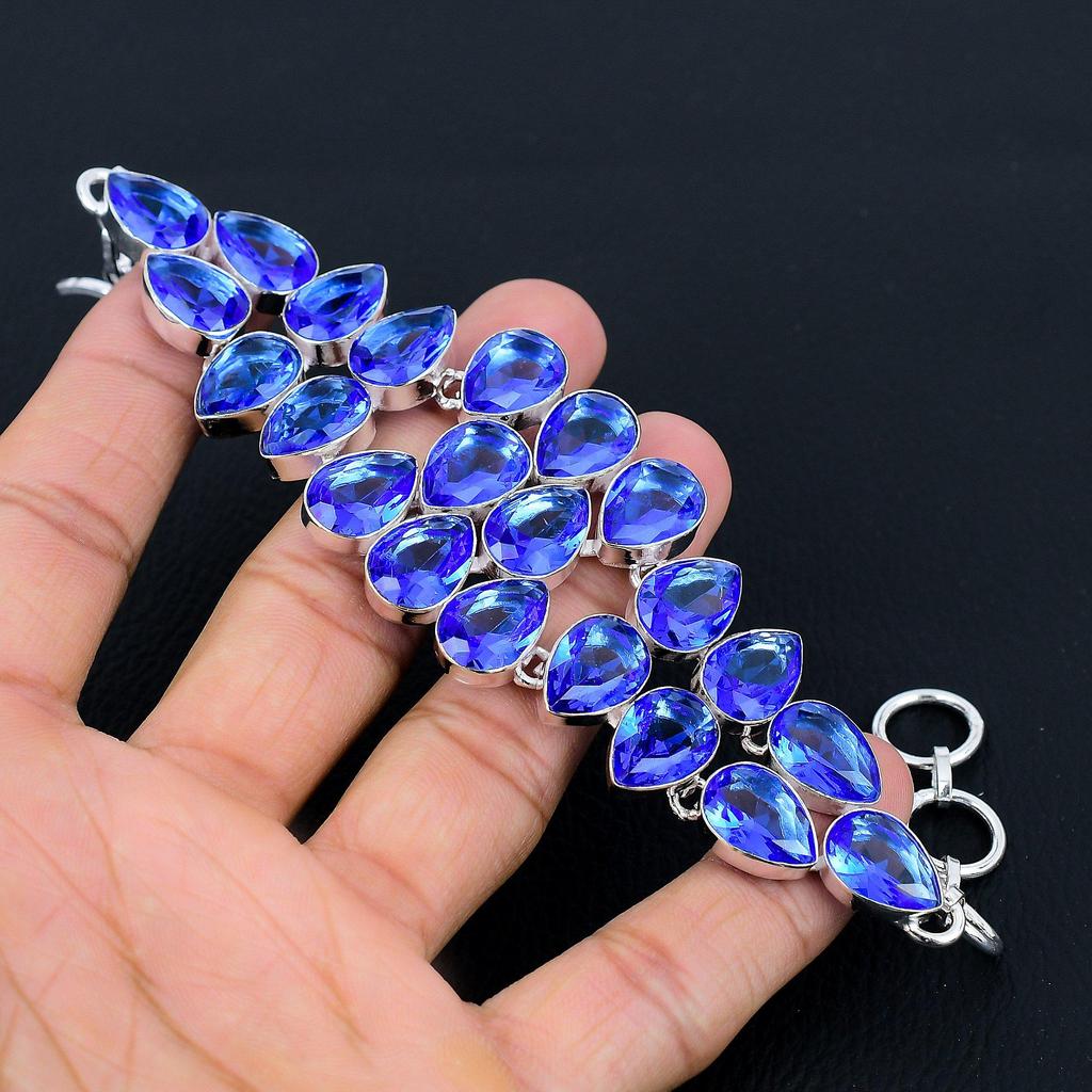 Sea Blue Topaz Gemstone Handmade 925 Sterling Silver Bracelet, Silver Gemstone Bracelet, Sea Blue Topaz Stone Bracelet, Unisex Bracelet