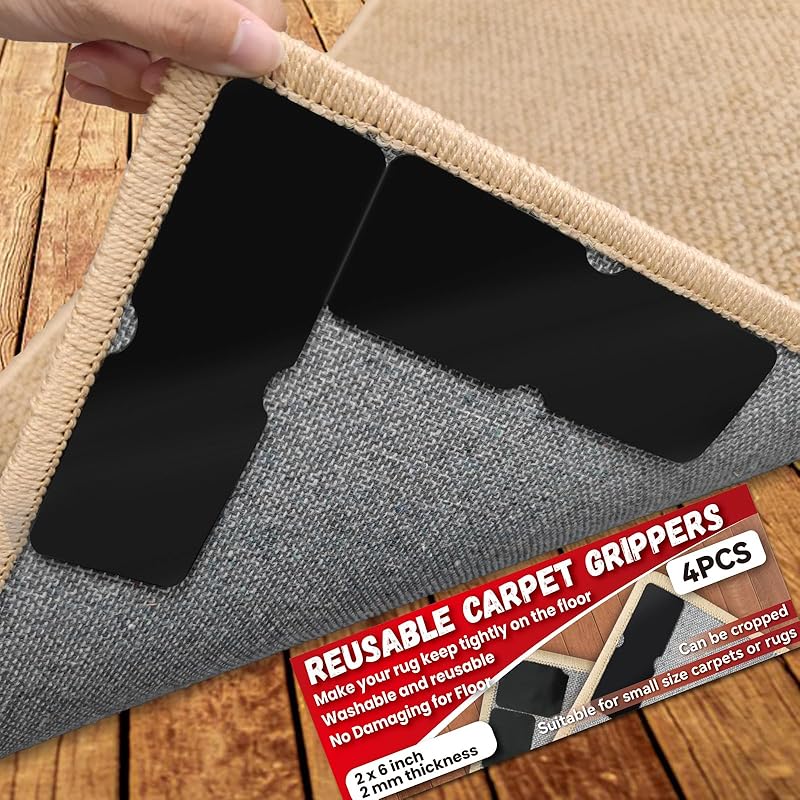 Teppichunterleger Rutschfest, Wiederverwendbare und Waschbare Doppelseitige Teppichklebeband-Pads, Stark Haftende Unterleger für Bereichsteppiche, Halten Ecken Flach, Kein