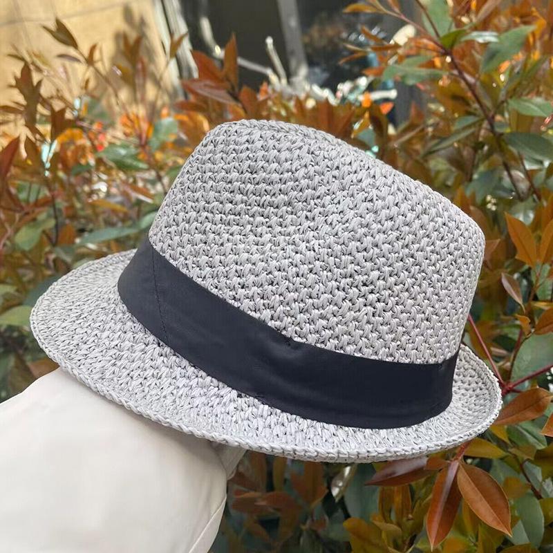 

British Wind Hand Crochet Jazz Hat Men S And Women S Vacation Travel Spring And Summer Sunshade Sunscreen Top Hat Crimped Straw Hat m (55-58cm) one size adjustable - small