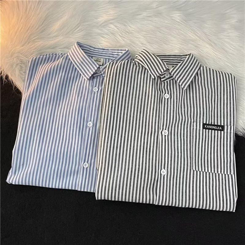 Spring And Autumn Long Sleeved Vertical Stripe Shirt For Men, Fat And Large Casual High Street Youth Shirt
