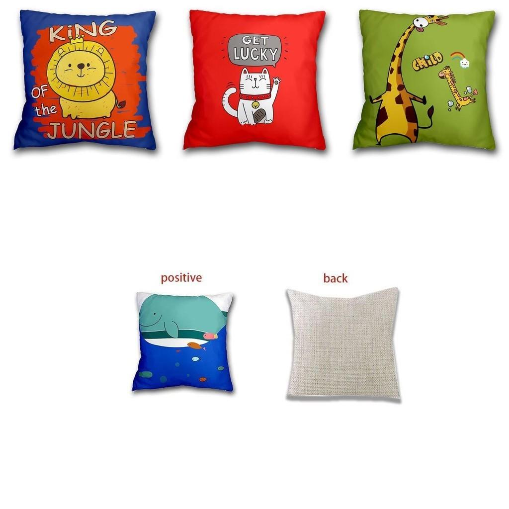 Cartoon Printed Cushion Cover Square Shape Peachskin Fabric For Home Decor
