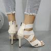 2024 New Ankle-Wrap Women's Sandals Summer Sexy Peep Toe High Heels Stretch Fabric Zipper Ladies Shoes Fashion Party Pumps