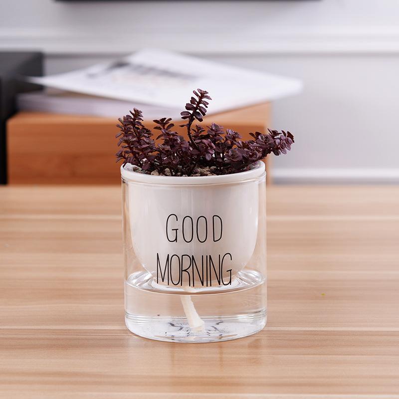 

1pc Automatic Watering Planter Pot Ceramic Flowerpot with Glass Water Container for Green Plants Succulent Plant Cactus