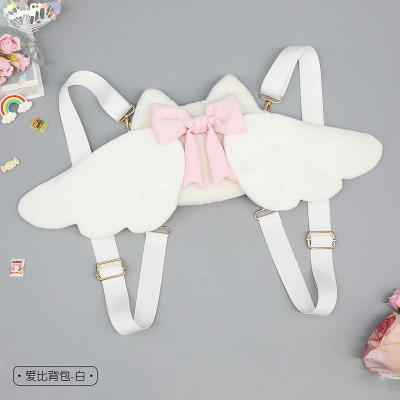 

Girls Angel Wings Plush Backpack Japanese Y2k Kawaii Cute Lolita JK Uniform Cosplay Bag For Party/ Birthday Gift/ School Handbag белый