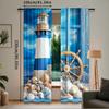 2Pcs Blue Wooden Nautical Curtain Sailor Sailing Ship Boat Rudder Fishing Net Lighthouse For Living Room Bedroom A