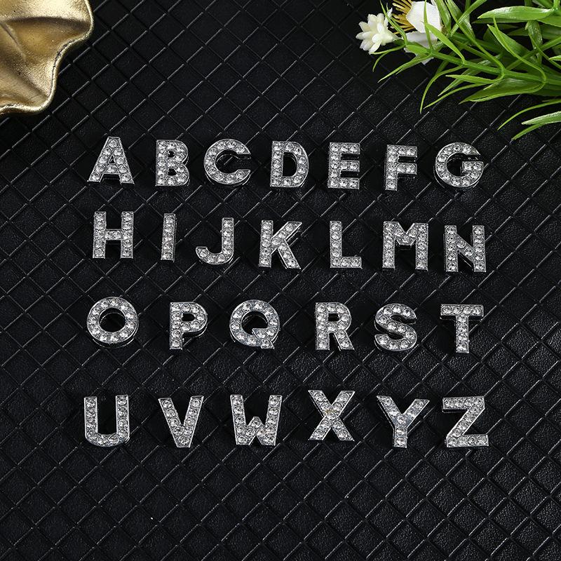 Hot 8mm 3D Capital English Alphabet Glitter Nail Charms Gold Silver Rhinestone Letters DIY Nail Charms