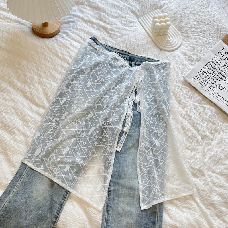 Original Design Lace Gauze Skirt Lace Fart Curtain Apron Women'S Stack Strap Skirt Cover Lace Up