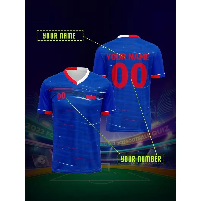 Haiti Maglia da Calcio Nuova Personalizzabile Gratuitamente Fai da Te Nome Numero Bandiera Haitiana Stampa 3D Magliette Sportive Top Casual da Uomo