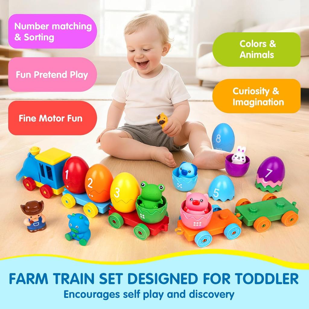 Toddler Learning Toys for 1 2 3 Years Old Color Matching & Sorting Montessori Farm Train Set Fine Motor Skill Gift for Toddler