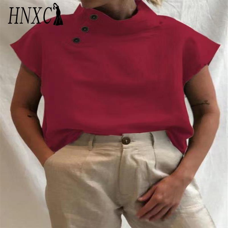 HNXC Women's Fashion Casual Solid Color Print Short Sleeve Blouses & Shirts