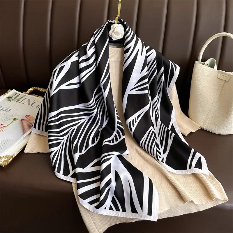 90*90Cm Square Silk Scarf Women Light Luxury Fashion Shawl Sunscreen Headscarf Designer Hijab Feamle Scarves Bandana