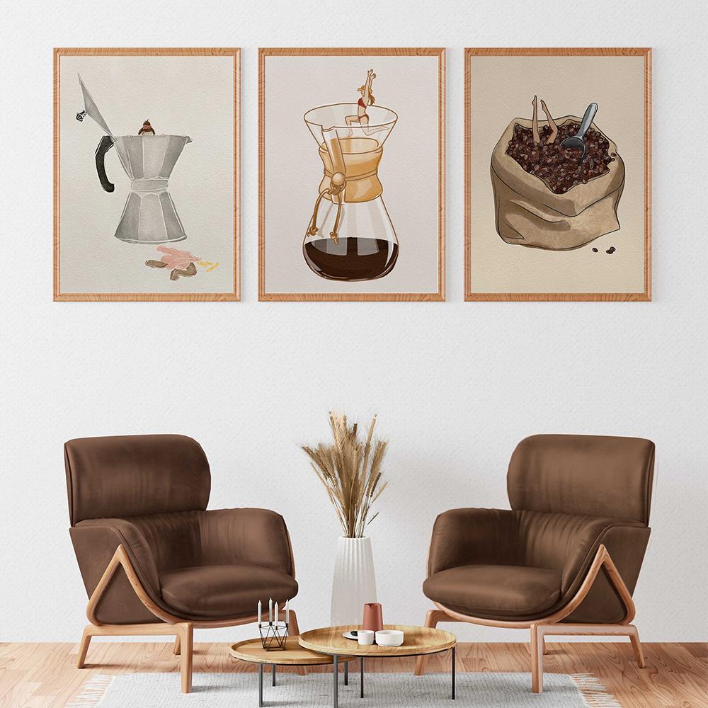 Funny Coffee Moka Pot Girl Abstract Wall Art Canvas Painting Posters And Prints Kitchen Pictures For Bar Living Room Home Decor