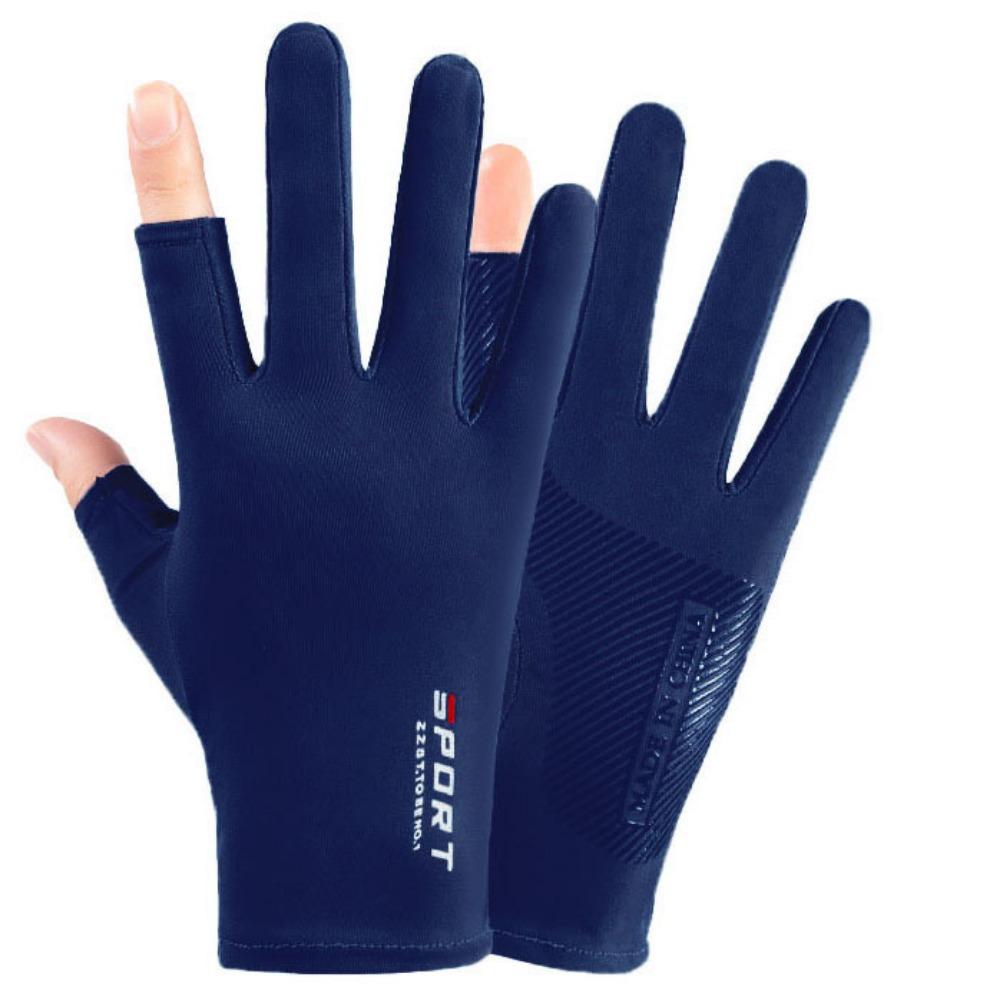 Sunscreen Gloves Men and Women Driving Sweat Fishing Touch Screen Ice Silk Gloves Non-slip Dew Two-finger Riding Half-finger Gloves