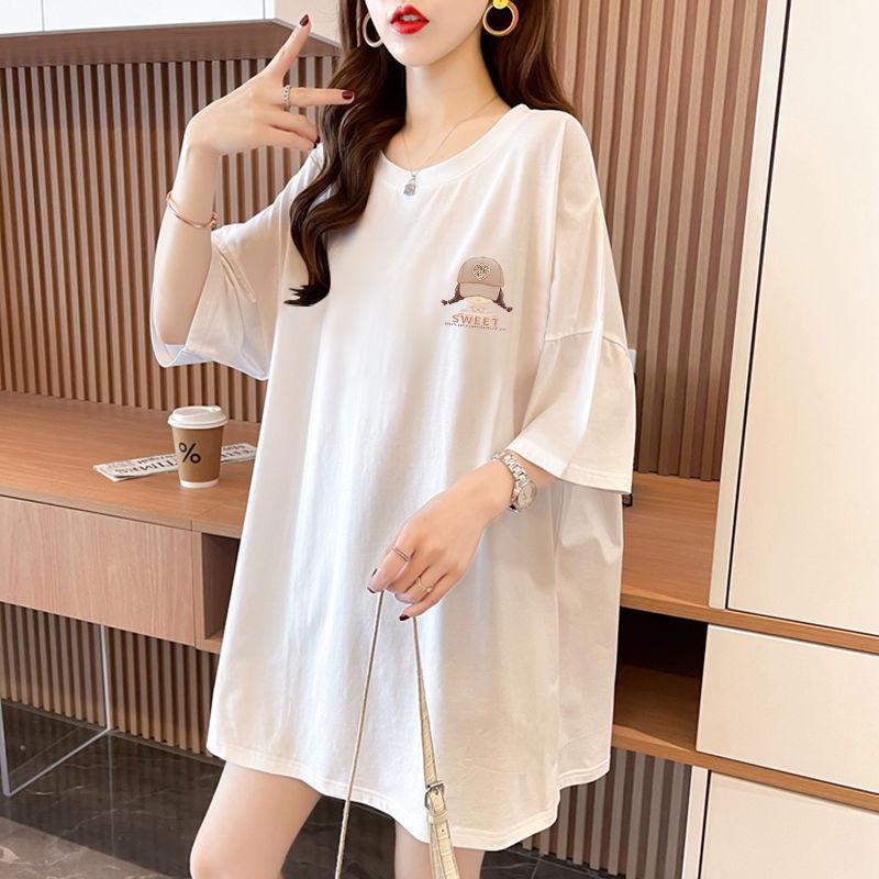 Women's Oversized Cotton T-shirt Sweet Cartoon Print Short Sleeve Casual Top