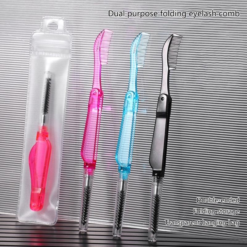 Portable Eyebrow Eyelash Shaper Eyelash Comb Double Head Eyebrow Brush Makeup Grooming Tool Foldable Mascara Brush