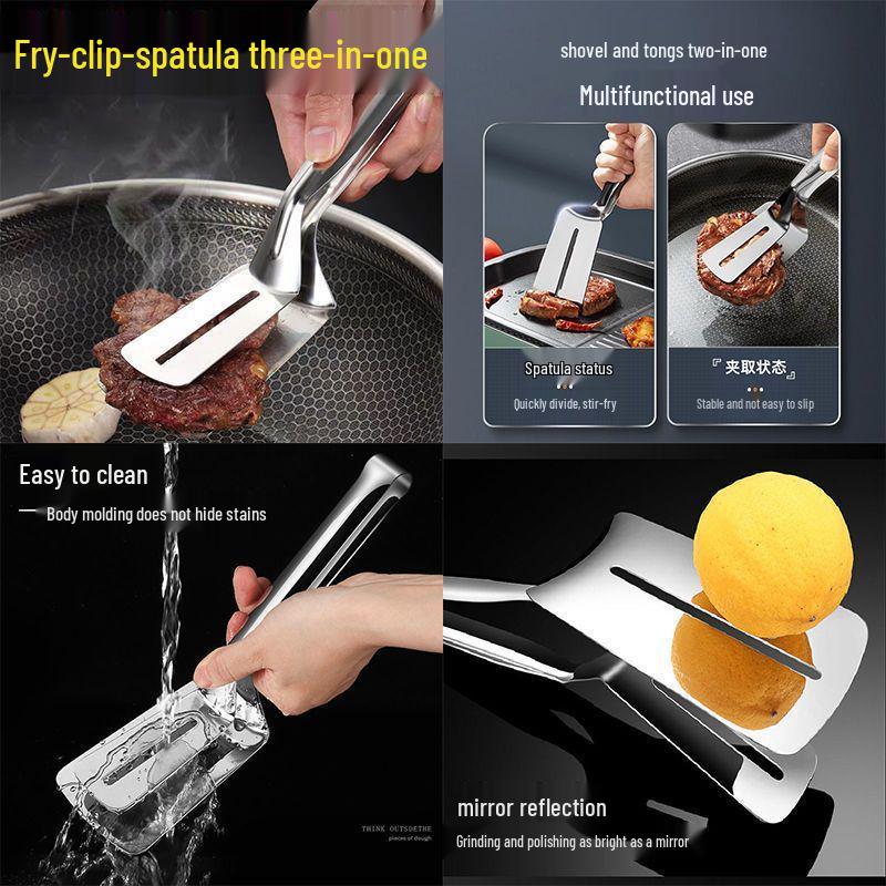 Stainless Steel Multifunctional Food & Barbecue Clip with Frying Spatula