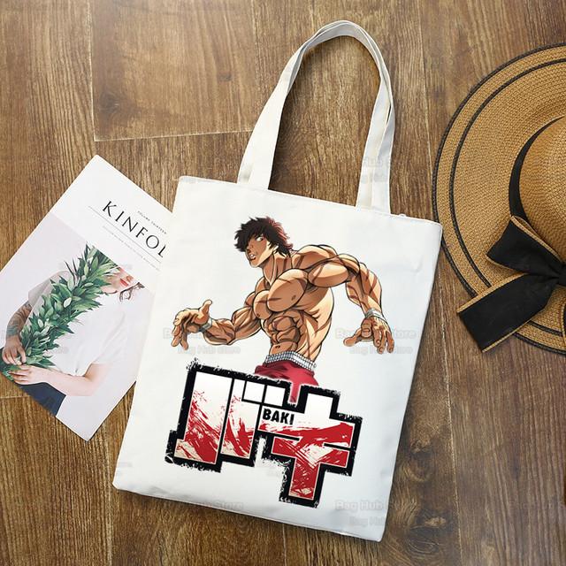 Yujiro Baki Hanma Canvas Shopping Shoulder Bag Eco Grappler Fighting Fighter Anime Handbag Tote Reusable Grocery Shopper Bags