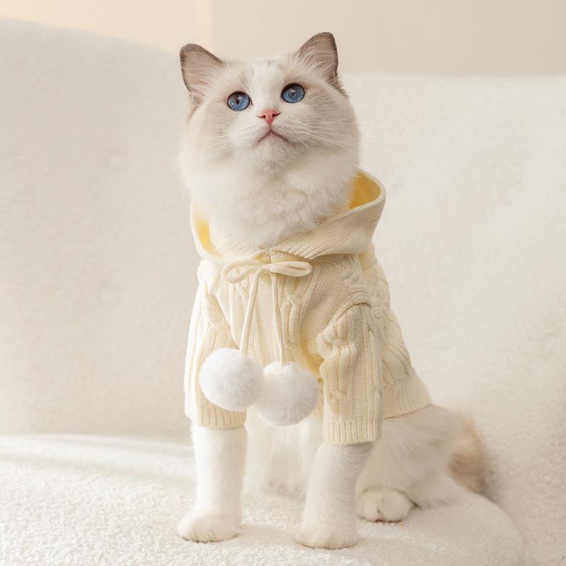 Cat clothes hooded double hairball two feet autumn and winter warm sweater into cat puppy cat anti-hair loss pet clothing