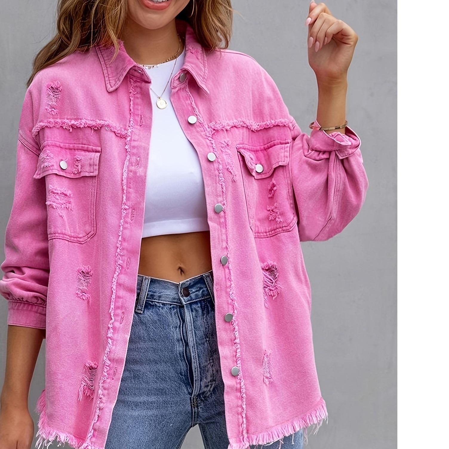 

Джинсовая куртка с лацканами для женщин, осень-зима, короткая модная куртка с карманами, блейзер, однотонное стандартное пальто, свободная уличная одежда XS розы красного
