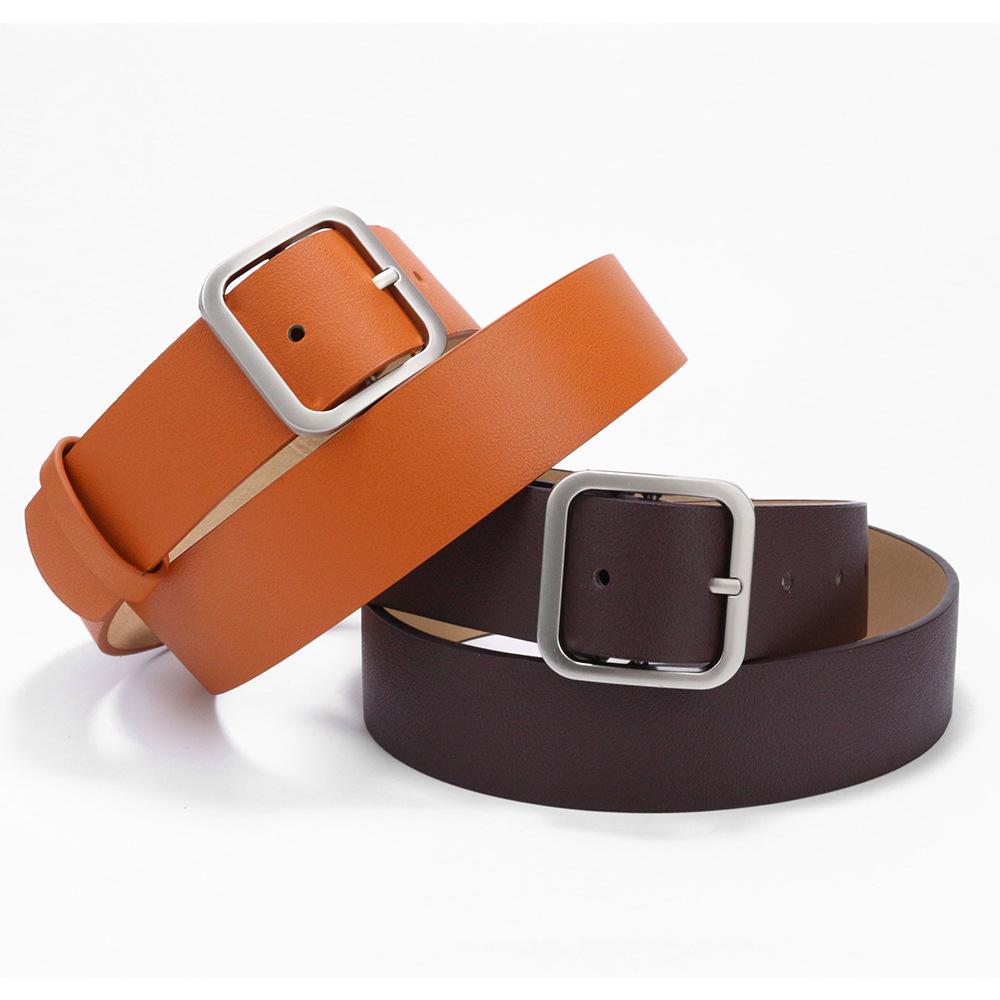 Pu Belt Women'S Simple Jeans With Square Button Head Student Popular Retro Women'S Belt