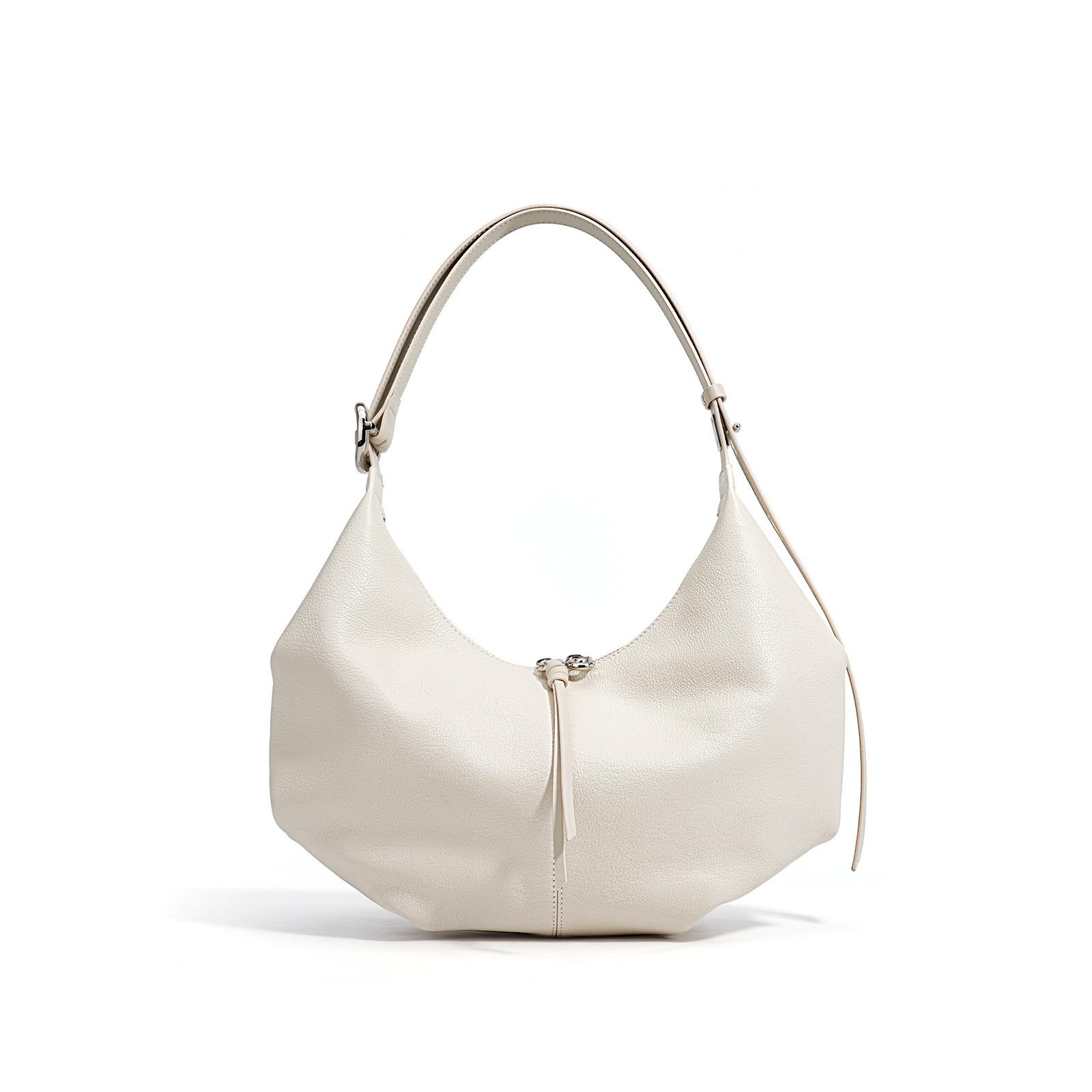 

2025 spring new large-capacity leather first layer minimalist retro texture shoulder bag underarm bag niche handbag бежевый