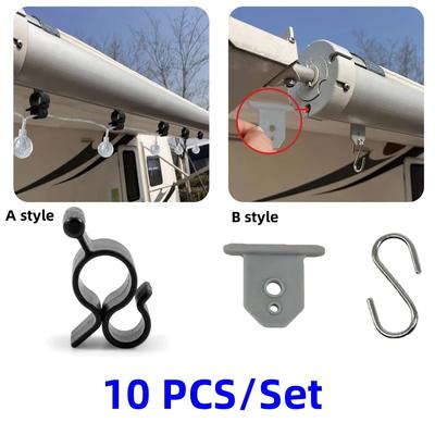 10Pcs Sturdy Awning Hooks for RV S Shaped Camping Awning Hooks Metal Party Light Hangers Hats Outdoor Camper Hanging Accessories