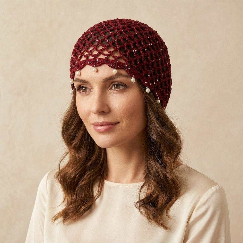 Crochet Woven Pullover Hats Hollowed Out Beret Cap Casual Knitted Hat Travel