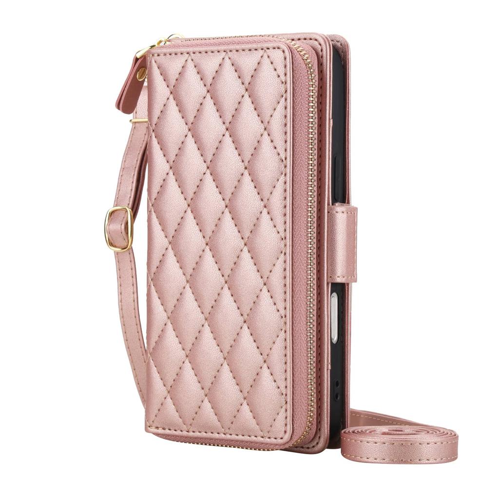 Crossbody peněženkové pouzdro pro iPhone 17 16 15 Pro Max Air 17e 16e 16 15 Plus, s RFID blokováním, na zip, s flip krytem a přihrádkami na karty