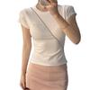 Korean Style Color Block Slim Fit T-Shirt with Bow Neck and Embroidery