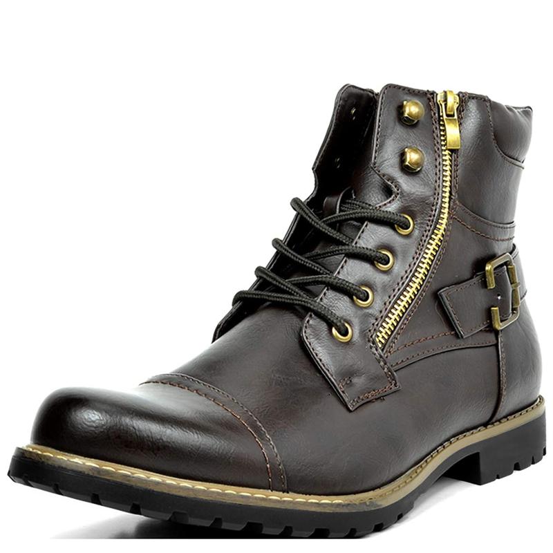 Fashion Men Boot Metal Double Zipper Motorcycle Boot Men Leather Casual Ankle Boots Botas Tacticas Hombre Militar Zapatos Para Hombres