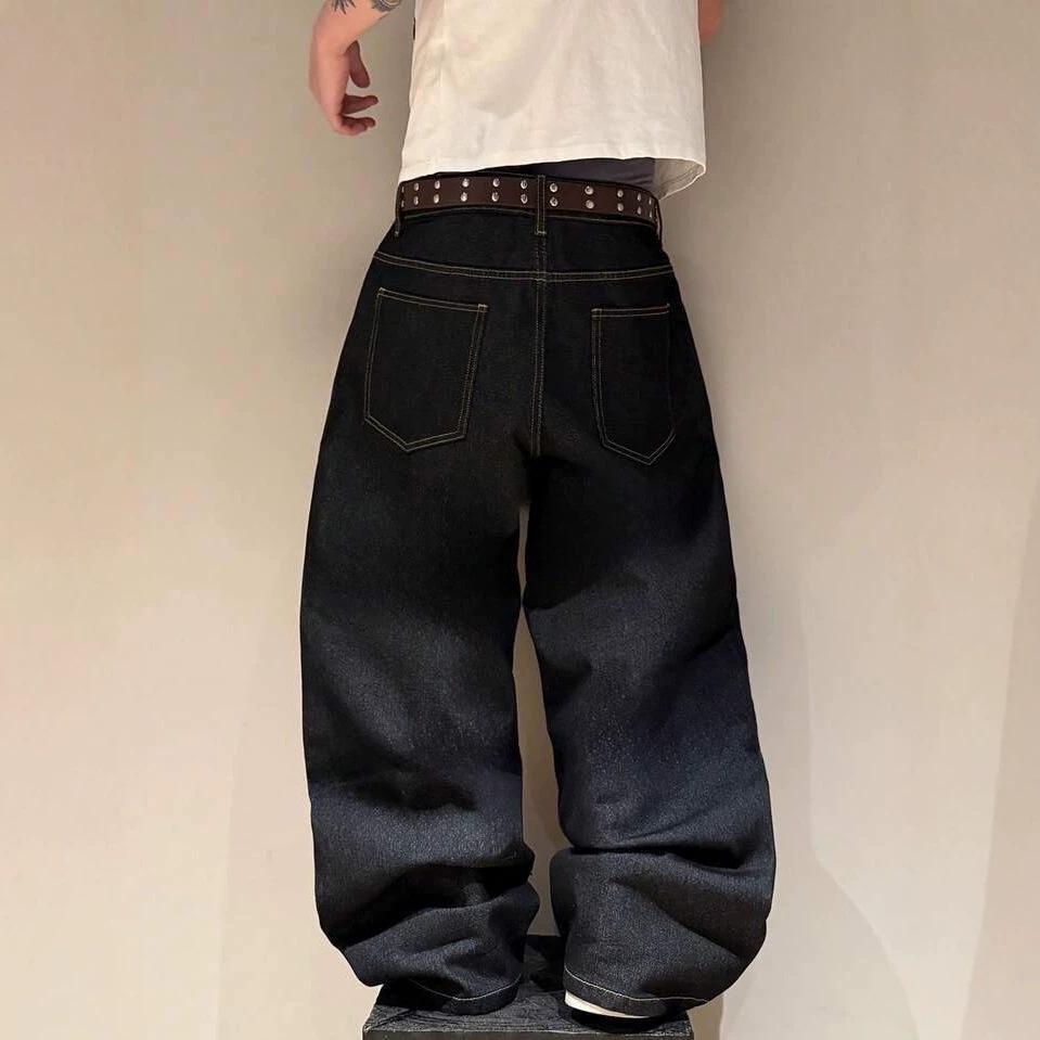 European and American Street Gothic Style Cherry Blossom Embroidered Jeans K Men's and Women's Retro Fashion Straight Trousers