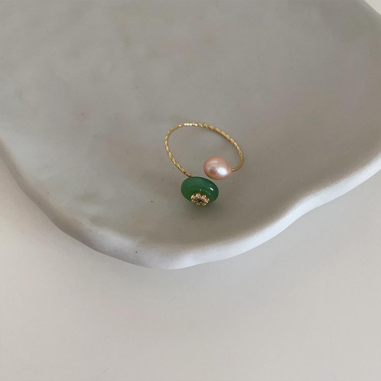 French Retro Pearl & Stone Drip Oil Metal Ring: Chic, Versatile, Elegant Women's Finger Accessory