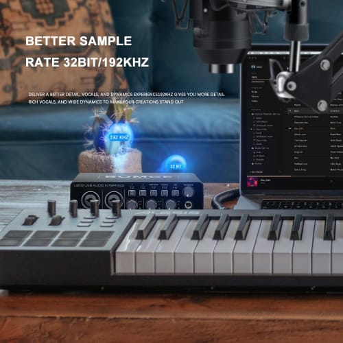 BOMGE U202 USB Audio Interface with Microphone Preamps, XLR/TSR/TS Ports, 48V, 32-bit/192kHz Resolution, for Computer Recording, Streaming, and Podcas