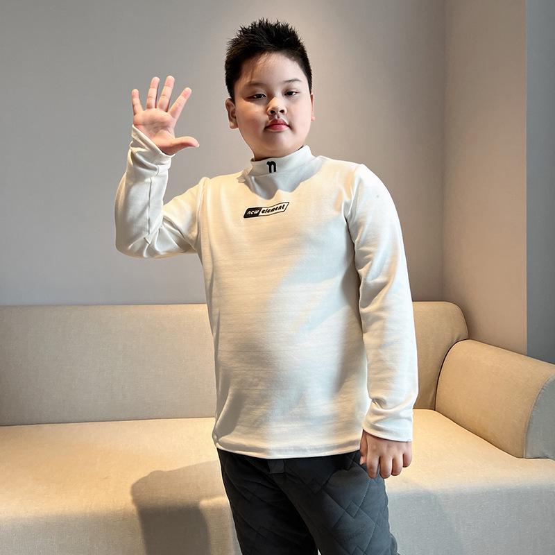 Plus Size Kids Long Sleeve T-Shirt for Boys & Girls - Thick Cotton Autumn/Winter Base Layer with Half-High Collar for Older Children.