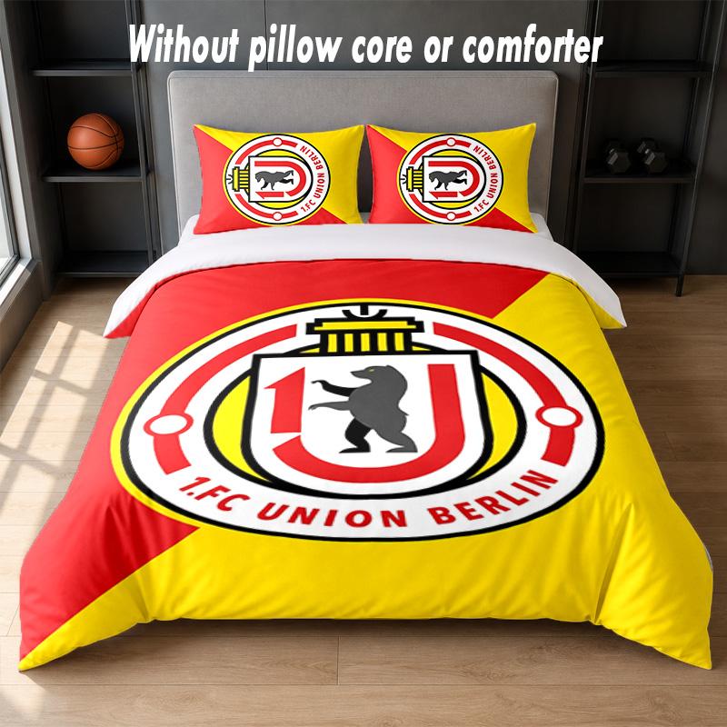 Union Berlin FC Design Bett Bettwäsche-Set 1 Bettbezug + 2 Kissenbezüge Weich Atmungsaktiv Haushalt Bettwäsche
