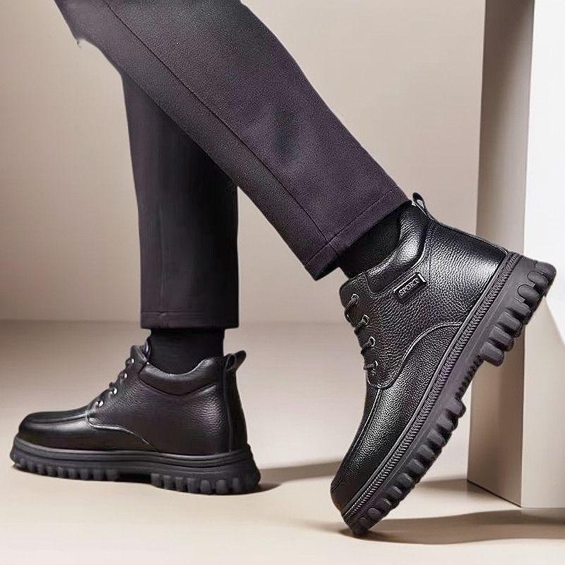 Cotton Shoes 22 Winter New Soft Leather Big Fur Piled Thickened Warm Snow Boots Dad Casual High Top Leather Shoes