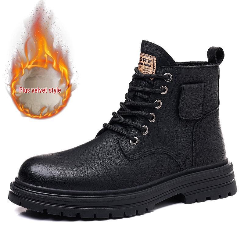 Men's Retro High-Top Winter Martin Boots - Warm Leather Snow Shoes with Velvet Lining