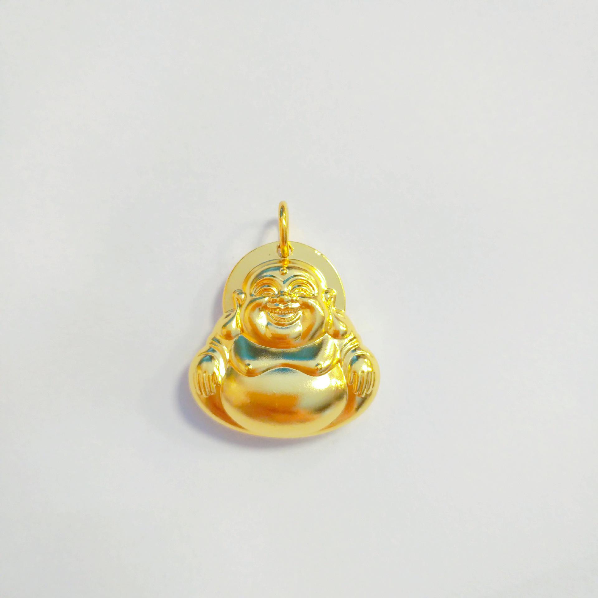 Shajin Maitreya Buddha Pendant: Chinese Style Unisex Necklace with Simulated Gold Amulet