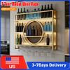 Metal Wall Mounted Wine Rack 3 Tier with LED Lighting Wine Glass Holder Display Storage Shelves for Home Bar Dining Room Decor