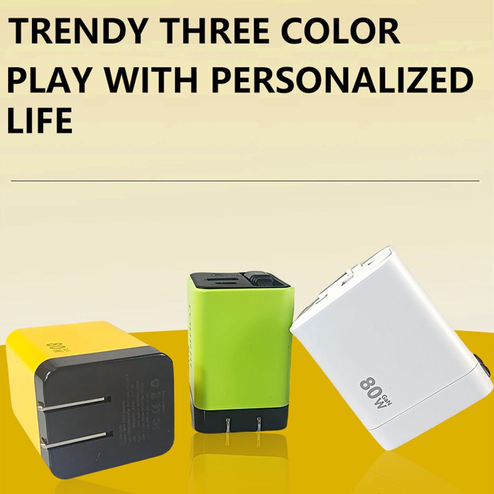 Portable 3 in 1 GaN Charger 80W MAX Retractabl with Cable 2USB Adapter Charger Cha M9C2