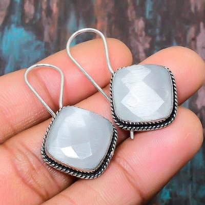 White Monalisa Gemstone 925 Sterling Silver Handmade Jewelry Earring For Thanksgiving