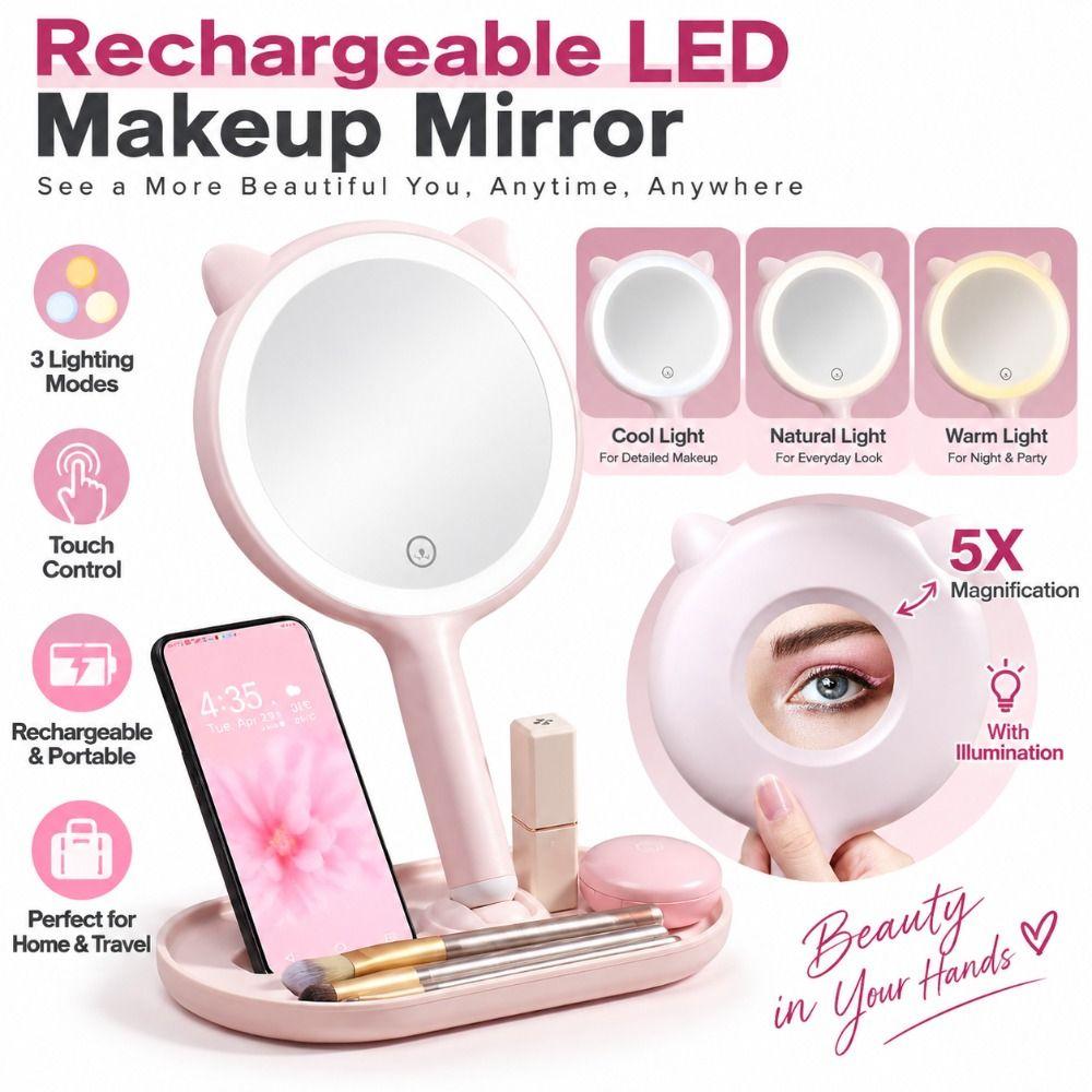 Rechargeable LED Makeup Mirror Touch Control Cosmetic Mirror Lighted Vanity Mirror Desktop