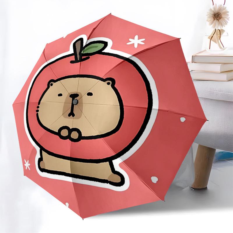 1pc Apple Cute Capybara Automatic Folding Umbrella, Portable Collapsible Design, 8-Rib Iron Frame, Outdoor Accessory yy250905099