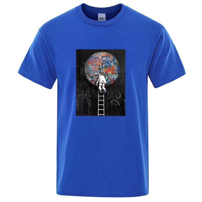 Summer Men's High Quality Cotton Funny Astronaut Design Print Casual Loose Cool Men O-neck Men Comfortable Soft Cotton T-shirt