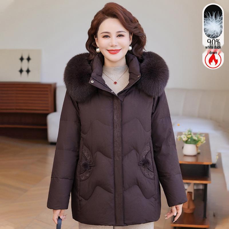 

Grandma s Women s Winter Duck Down Jacket 2025: Warm and Festive Coat for Middle-Aged and Elderly 4XL (recommended 125-140 kg)
