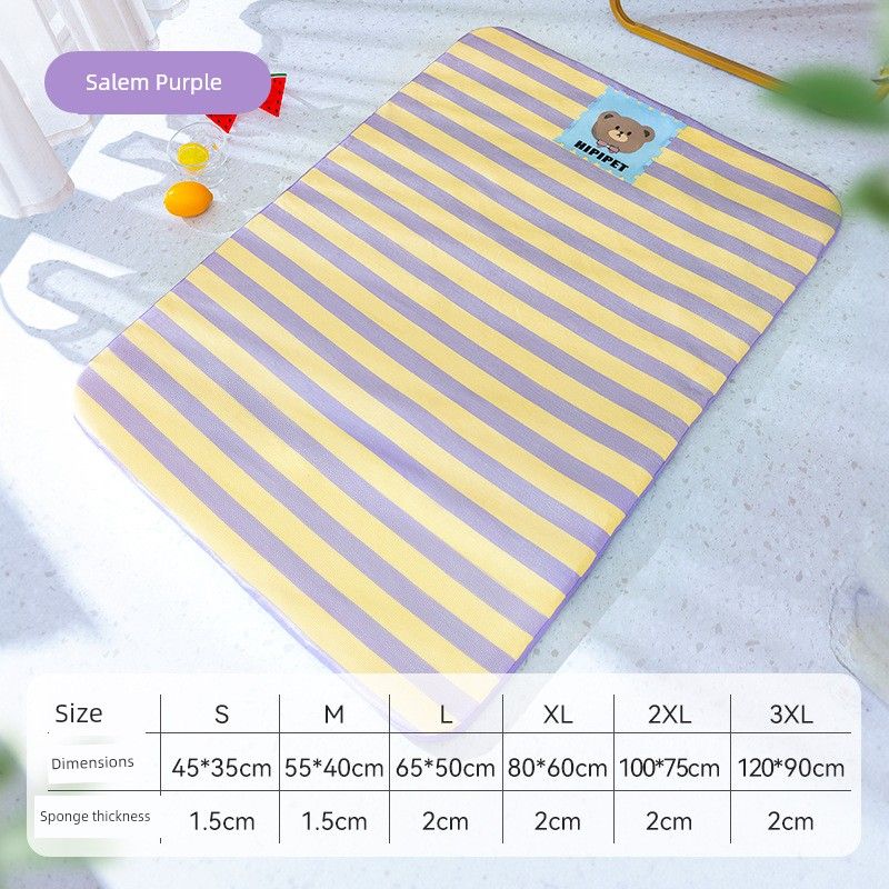 

Summer Dog Stripes Ice Silk Summer Mat Cat Cooling Cool Pad Kennel Pet Supplies Golden Retriever/Border Collie Labrador S(45*35cm) Salem purple mat
