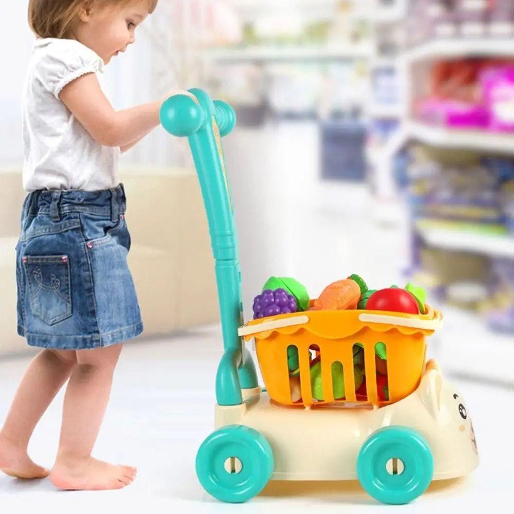 Multicolor Supermarket Trolley Toy Simulation Pretend Shopping Playset Toy  Indoor Play